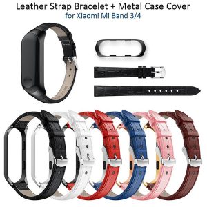 leather strap for mi band 4 3 stainless steel case for xiaomi band 4 nfc global wristbands for miband 3 bracelet