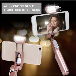 led bluetooth selfie sticks with 360 degree fill light and rear mirror, extendable and foldable monopod for iphone android phones 1pcs/lot