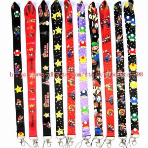 lot 50 pcs/lot super mario bros neck strap lanyard id badge mobile phone charms key chain