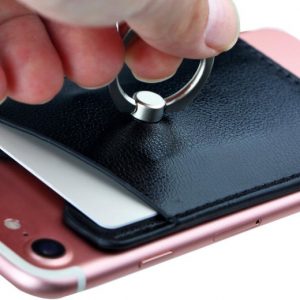 low moq business credit name id card holder case wallet cell phone finger ring holder pu leather id badge card holder