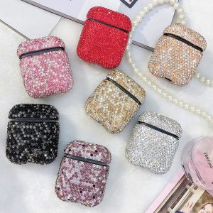 luxury bling shiny diamond decorative case for apple airpods 1 2 case wireless bluetooth earphone protective cover bag shell with package