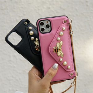 luxury for iphone 11 pro max phone case designer leather case for iphone x 8/7 plus xs xr xs max kickstand card bee chain protective cover