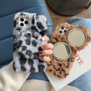 luxury phone case for iphone 11 pro x xs xr xs max 7/8 7/8 plus makeup mirror plush phone case designer cover case