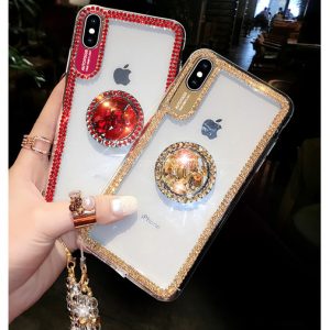 luxury rhinestone bracket phone case for iphone 11 pro max xr xs x 8 7 6 6s plus note 10 plus 9 8 s10 s9 s8 soft clear case with lanyard