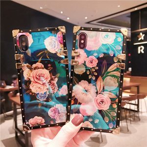 luxury square blue ray ethnic laser flower case for iphone 11 pro x xr xs max 8 7 6 samsung s9 s10 plus s10e note 9 10 10+ a10 a30 a50 a70