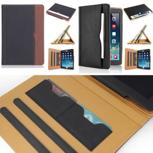 luxury tan soft leather wallet stand flip case smart cover with card slot for new ipad 9.7 2017 2018 air 2 3 4 5 6 7 air2 pro 10.5 mini