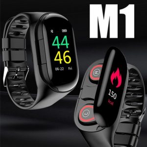 m1 tws 5.0 bluetooth earphone ip67 smart bracelet watch men heart rate monitor smart wristband with wireless headset for sports