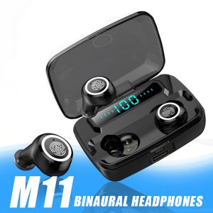 m11 tws wireless bluetooth earphones v5.0 ipx7 waterproof earbuds 3600mah power bank with led digital display binaural hd call for iphone 11