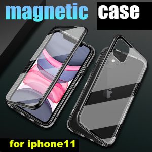 magnetic adsorption metal phone case for iphone 11 pro xr xs max x full coverage aluminum alloy frame with tempered glass back cover