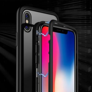 magnetic adsorption metal phone case for iphone xr xs max x 8 plus full coverage aluminum alloy frame with tempered glass cover 120pcs