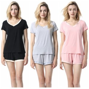 modal simple and generous pajamas suit female summer v-neck short-sleeved shorts loose wear home service