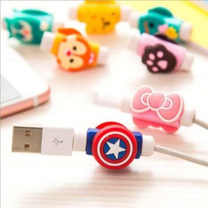 multi patterns cartoon usb cable earphone protector headphones line saver for mobile phones tablets charging cable data cord