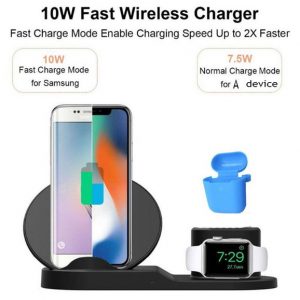 new 3 in 1 10w fast wireless charger dock fast charging stand for iphone 11 x xr xs max watch 1/2/3/4 earphone samsung s10 note 10 plus