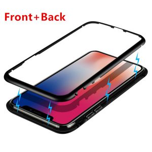 new fashion iphone 11 pro max x xs max xr 6 7 8 6s plus case metal anti-shock proof magnetism phone case 9h tempered glass back hard case