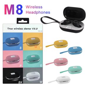 new m8 tws wireless bluetooth earphone multi-color stereo true wireless handsmic headphones sport earbuds with charging case retail box