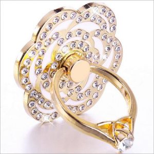 new mobile phone ring holder setting auger metal band diamond buckle stickers 360 degree rotation lazy phone frame rose gold petals stent