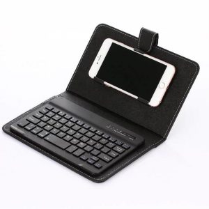 new universal wireless bluetooth keyboard pu leather protective case for iphone samsung huawei lg 4.5" - 6.8" mobile cell phone