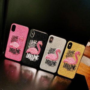 nice item promoti promotions embroidered flamingo mobile phone fashion case bling bling shinning cover for iphone water proof case