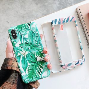 phone case for iphone 6 6s 7 8 plus x xr xs max fresh gradient color leaves 360 degree full protection back cover