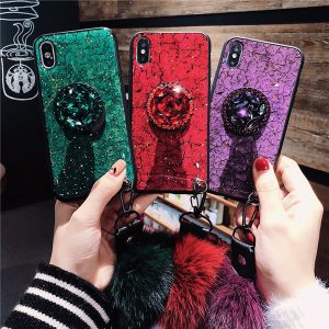 phone cases luxury shiny 3d diamond bracelet for iphone xs 8 plus iphone11pro max cases fur ball matte cover case