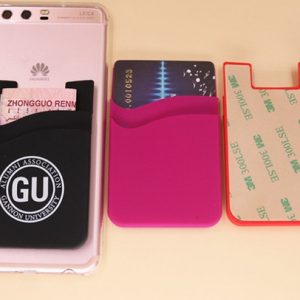 promotional gift 1 color logo with 3m sticker silicone double pocket wallet credit card holder business card holder for cell phone