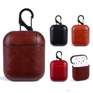 pu leather case for airpods case protective shockproof charging portable earphone retro air pods cover with anti-lost hook pouch for airpods