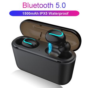 q32 double bluetooth headphones mini wireless headset cell phone earphone with stereo sports gaming mic earbud power bank xingfuyou