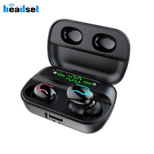 q82 tws bluetooth 5.0 wireless 3d stereo earphones ipx7 waterproof sport mic in ear earbuds with led digital smart power bank