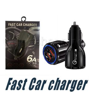 qc3.0 fast charger 3.1a quick charge car charger led dual usb fast charging phone charger with cable dc 12-24v with retail package