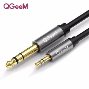 qgeem 3.5mm 6.35mm adapter aux for mixer amplifier cd player speaker gold plated 3.5 to 6.5 jack male audio cable