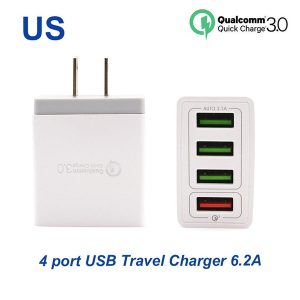 quick charger3.0 fast charger 4 ports travel charger 6.2a usb charger for samsung galaxy s8 xiaomi 5 for iphone adapter eu/us plug