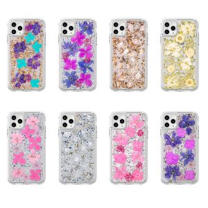 real dried flower transparent case for iphone 11 pro xs max x xr 6 7 8 plus bling foil samsung s10 phone cases