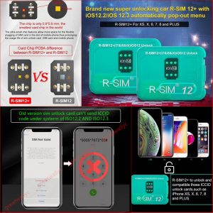 rsim12+ perfect unlock for iso 12.3 r-sim 12+ original sim card iccid unlock for iphone xs x 8 7 vs r-sim 14