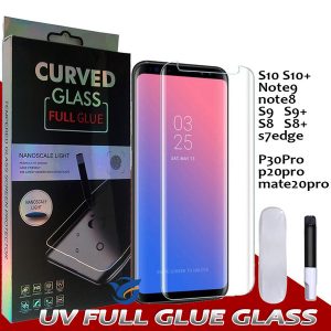 s10 plus uv lamp light nano liquid glue tempered glass phone screen protector for samsung glaxy s10 plus s8 s9 note8 note9 in retail packag