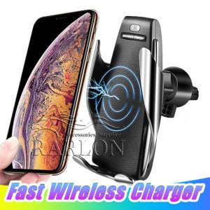 s5 wireless charger automatic clamping car charger holder mount smart sensor 10w fast charging charger for iphone samsung all qi devices