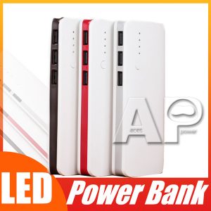 selling portable 20000mah power bank 3 usb led light backup battery charger for samsung note 10 huawei