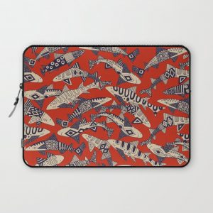 shark party red Computer Cover by Sharon Turner - Laptop Sleeve - 13"