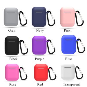 silicone carrying earphone case for apple airpods air pods skin sleeve pouch box protector wireless earpods headphones cover with carabiner