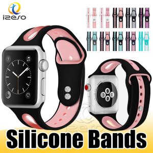 silicone rubber watch band for apple watch series 4 3 2 dual colors wrist band 44mm 40mm 42mm 38mm sports bracelet izeso