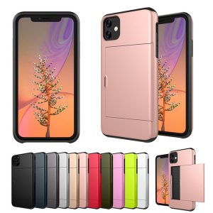 slide credit card slot defender 2 in 1 hybrid phone case for iphone 11 pro max 11 pro xr xs max 7 8 plus samsung s10 plus s9 s8 plus note 10