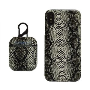 snake pattern skin cell phone case and protective case for wireless airpods protective box for bluetooth earphone with hook for iphone xs 8