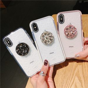 stand holder diamond transparent clear tpu air cushion drop full protective shockproof case for iphone 11 pro max 2019 xr xs x 6 6s 7 8 plus