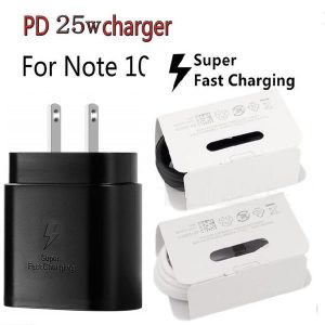 super fast charging wall charger 25w type c usb cable power adapter for samsung galaxy s10 note 10 s8 android phone