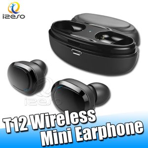 t12 wireless bluetooth 5.0 mini earphones in ear stereo earbuds light weight headphones twins earpieces with charging case retail packaging