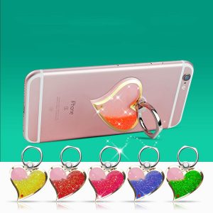 the heart-shaped 3d liquid quicksand model universal phone holder mobile phone ring stent light and easy smartphone mount cartoon holder