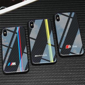 tpu+tempered glass vw golf bmw phone case for iphone 11 pro x xs max 6 6s 7 8 plus cases for audi sline rs ford mustang amg