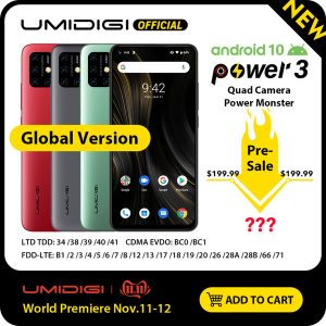 umidigi power 3 48mp quad ai camera 6150mah android 10 6.53" fhd+ 4gb64gb nfc mobile phone triple slots 10w fastreverse charging