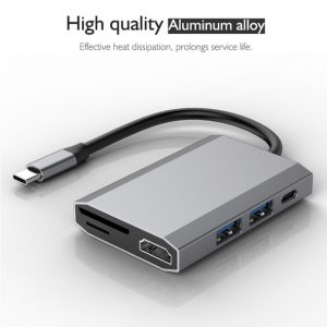 usb2.0 hub multi-function card reader with type-c dock 6-in-1 hdmi hd 4k