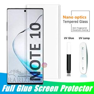 uv light liquid glue 3d curved full cover tempered glass screen protector for samsung note 10 s10 plus e 5g s9 s8 s7 edge 9 huawei p30 pro