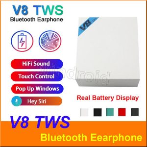 v8 tws wireless bluetooth earphone touch control pop up window wake up siri earbuds with charging box headphone stereo music headset 10pcs